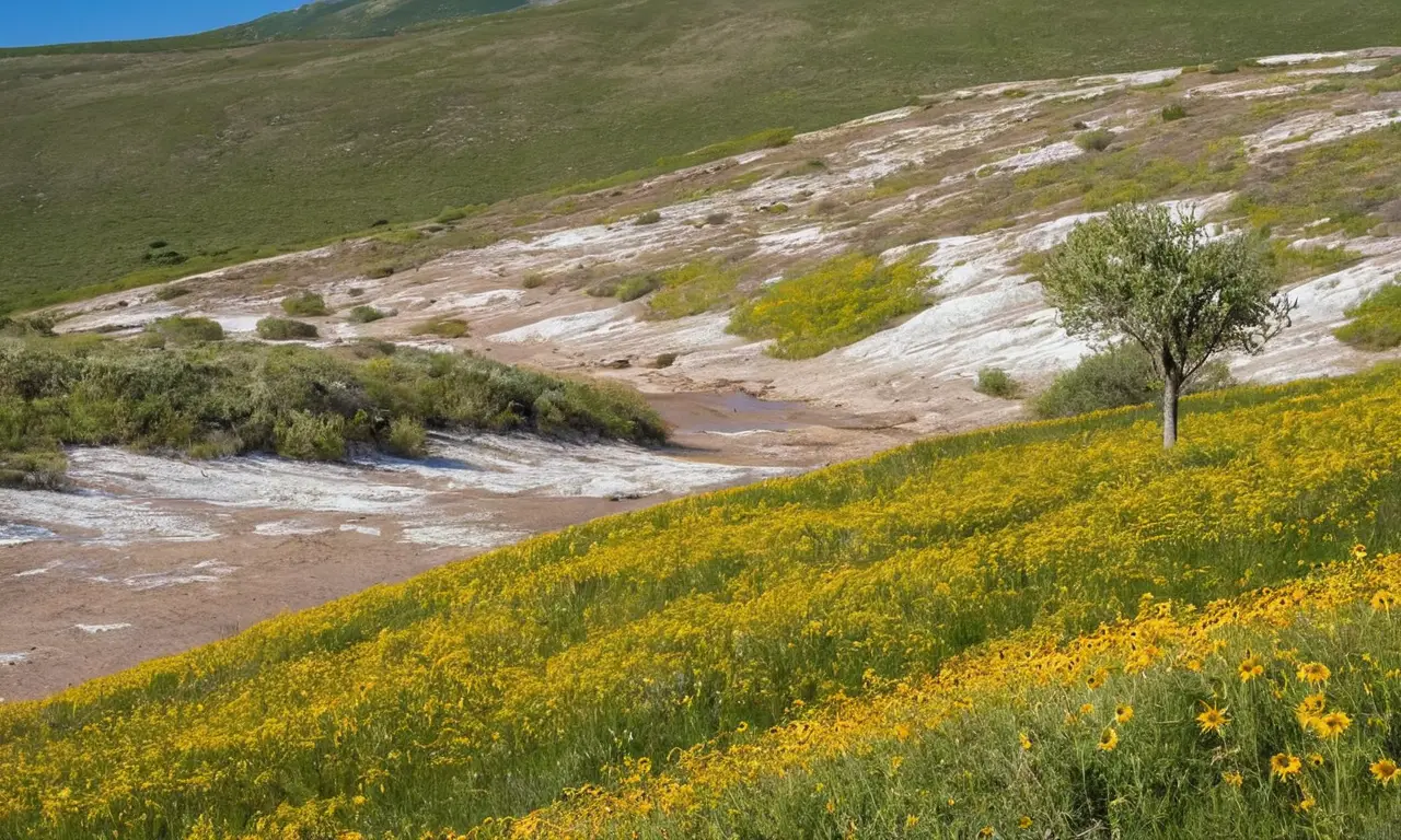 Paisaje soleado con sequía y actividad humana