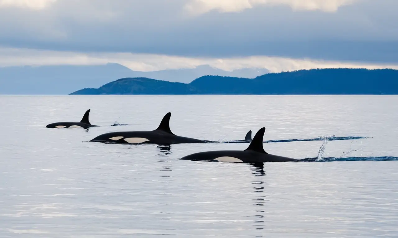 Orcas nadan felices en un océano deslumbrante