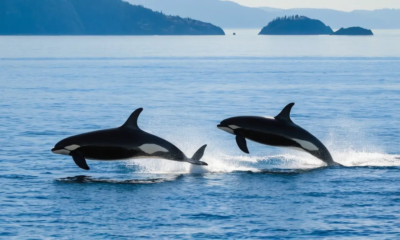 Orcas nadan elegantemente en aguas cristalinas