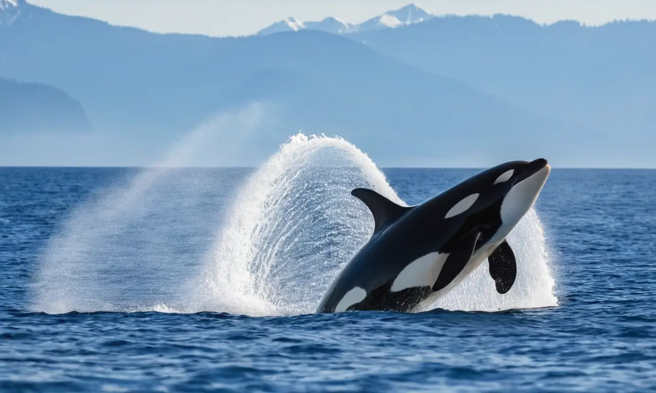 Orca poderosa salta en el océano
