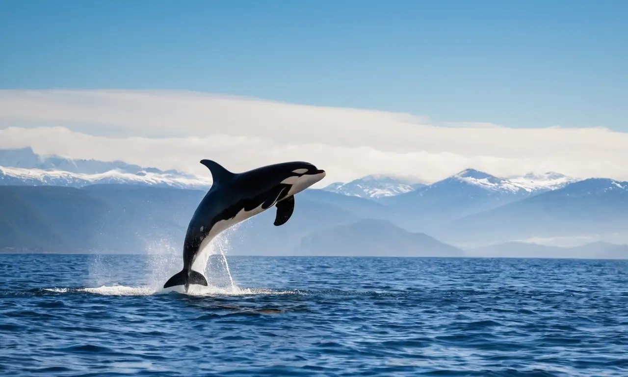 Orca salta en un océano vibrante y bello