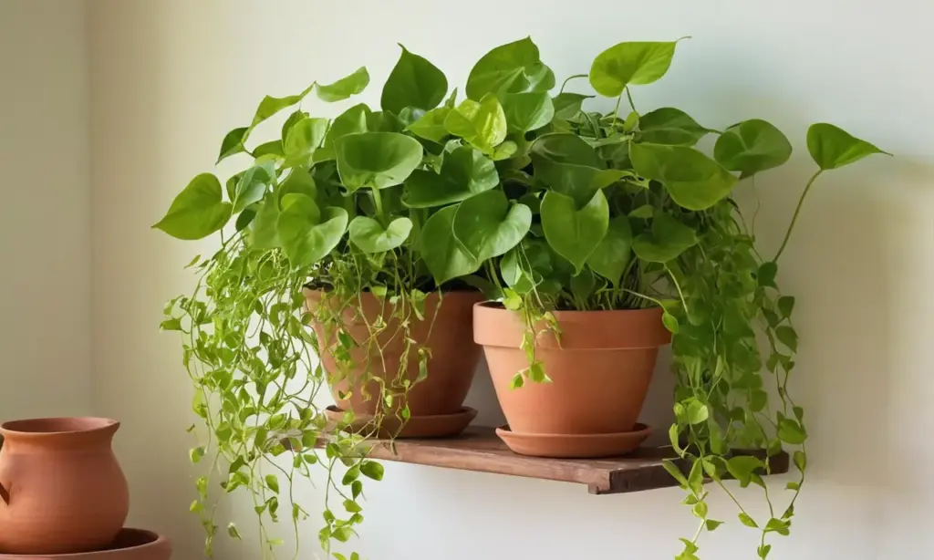 Hojas verdes de pothos crean un ambiente acogedor