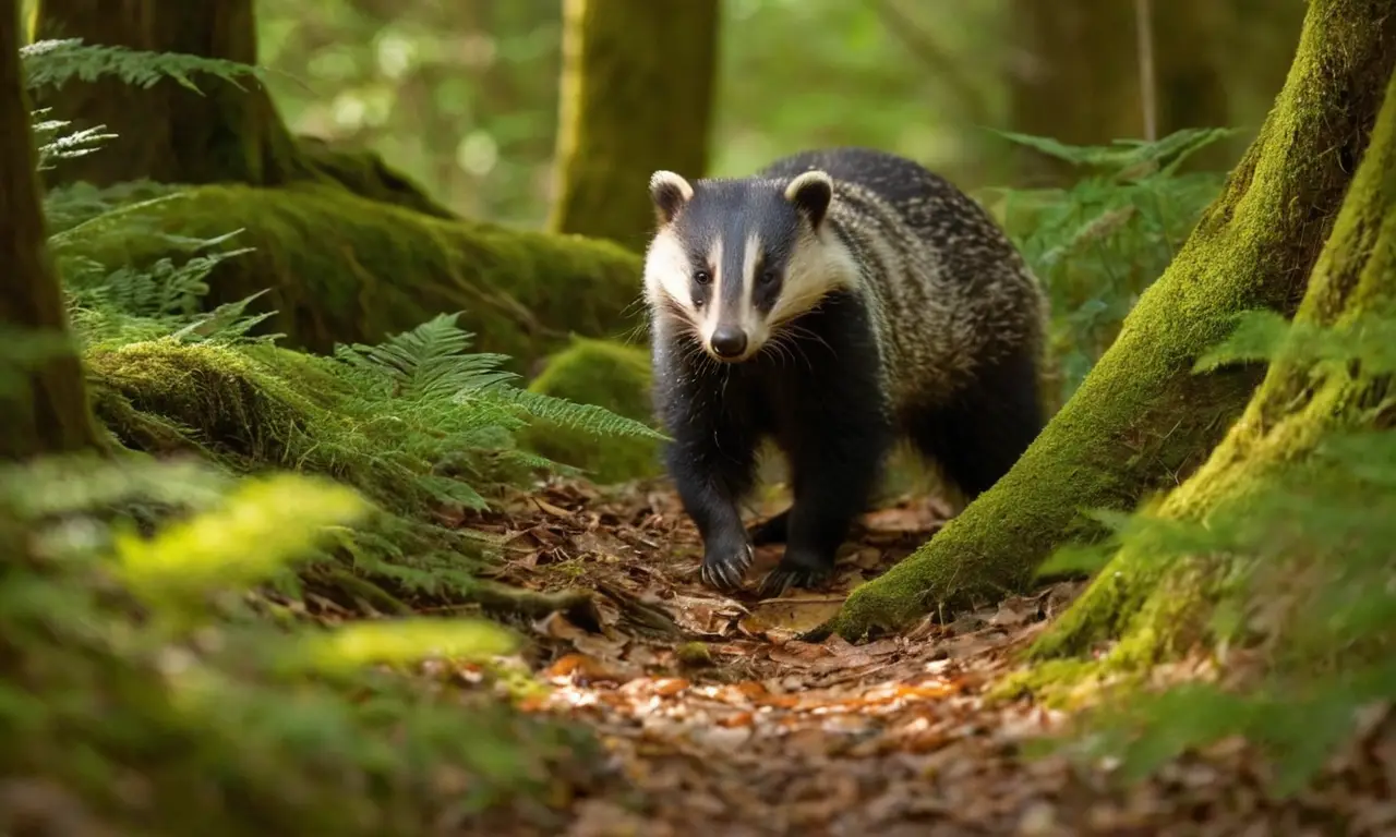 Un tejón explora un bosque vibrante y sereno