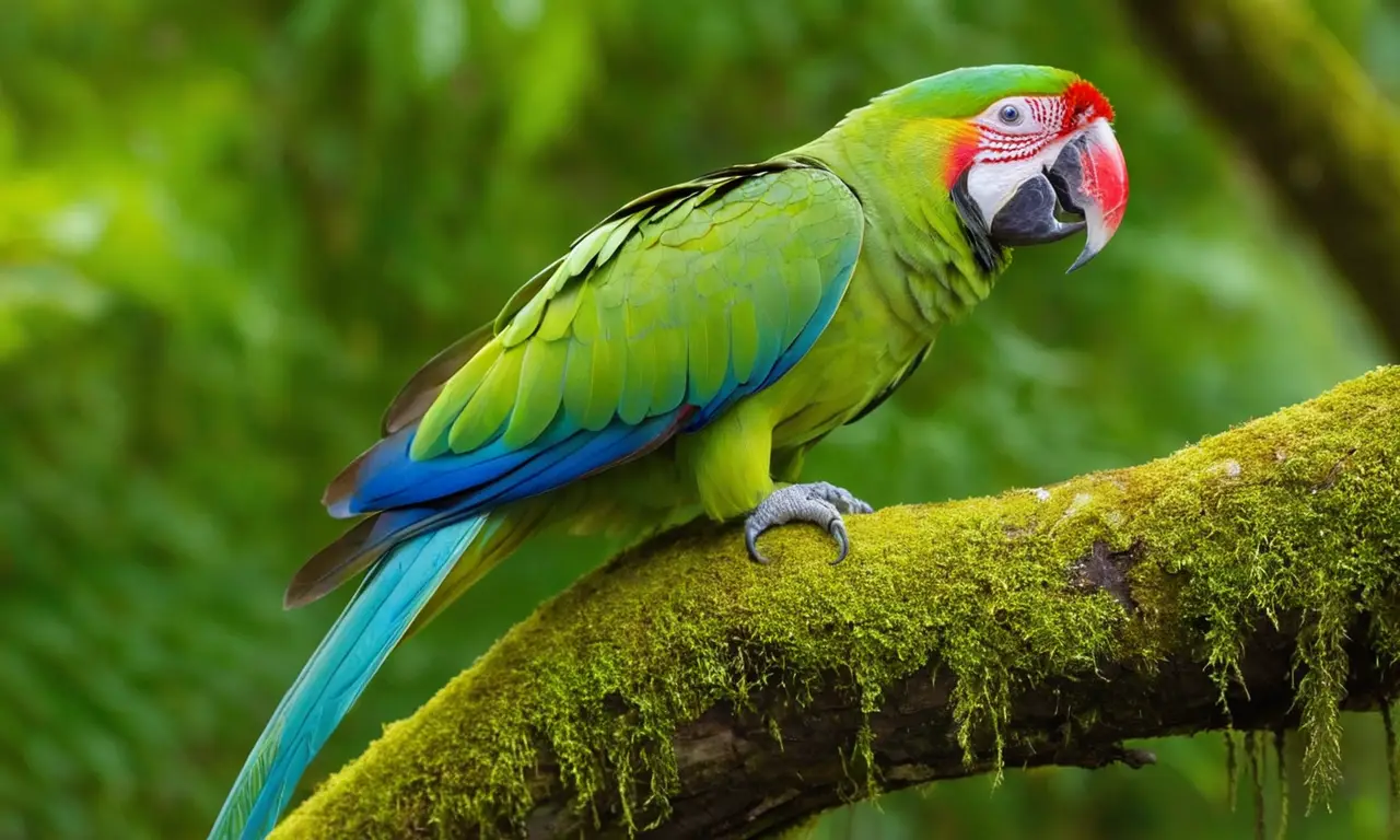 Macaw verde vibrante en un bosque tropical