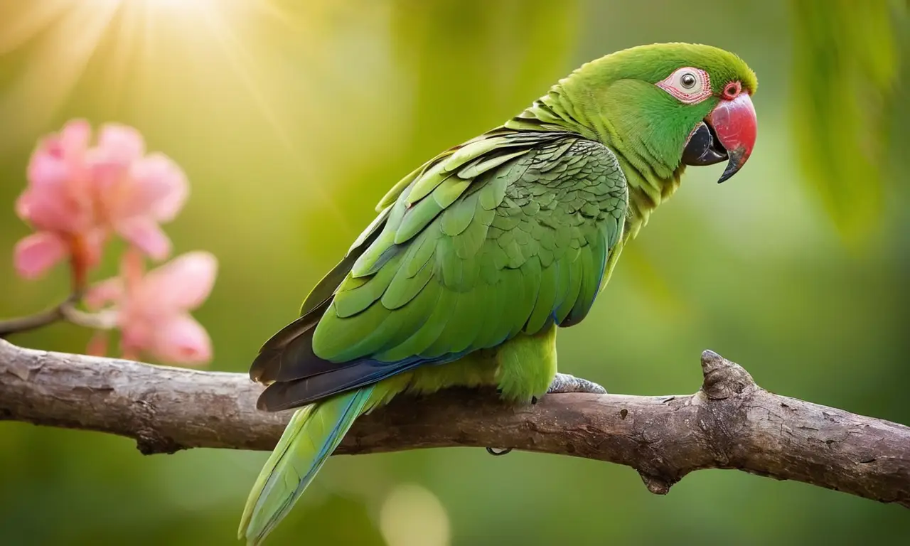 Un loro verde brilla en la naturaleza