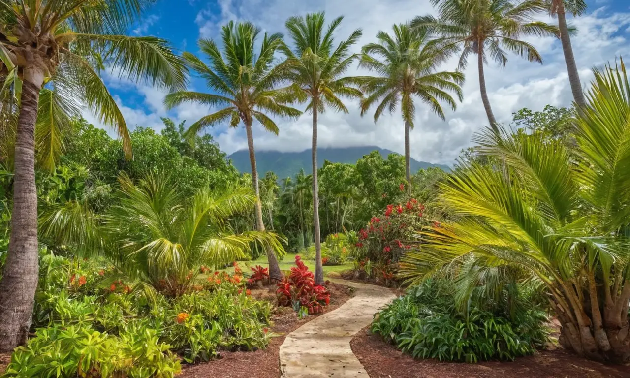 Jardín tropical vibrante y sereno