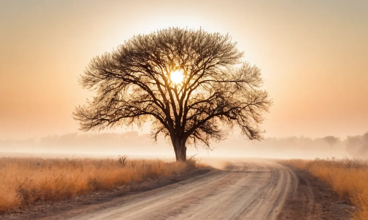 Camino polvoriento bajo un sol deslumbrante
