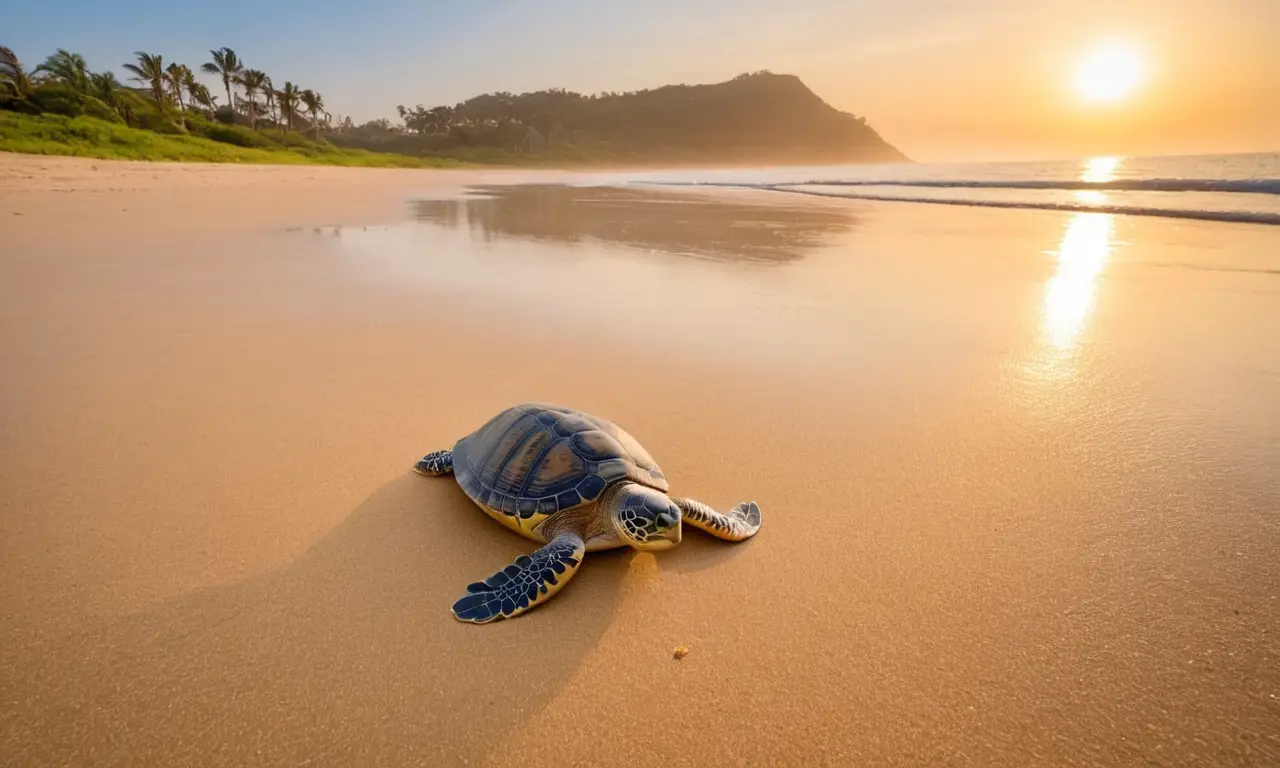 Playa serena al amanecer, vida marina vibrante