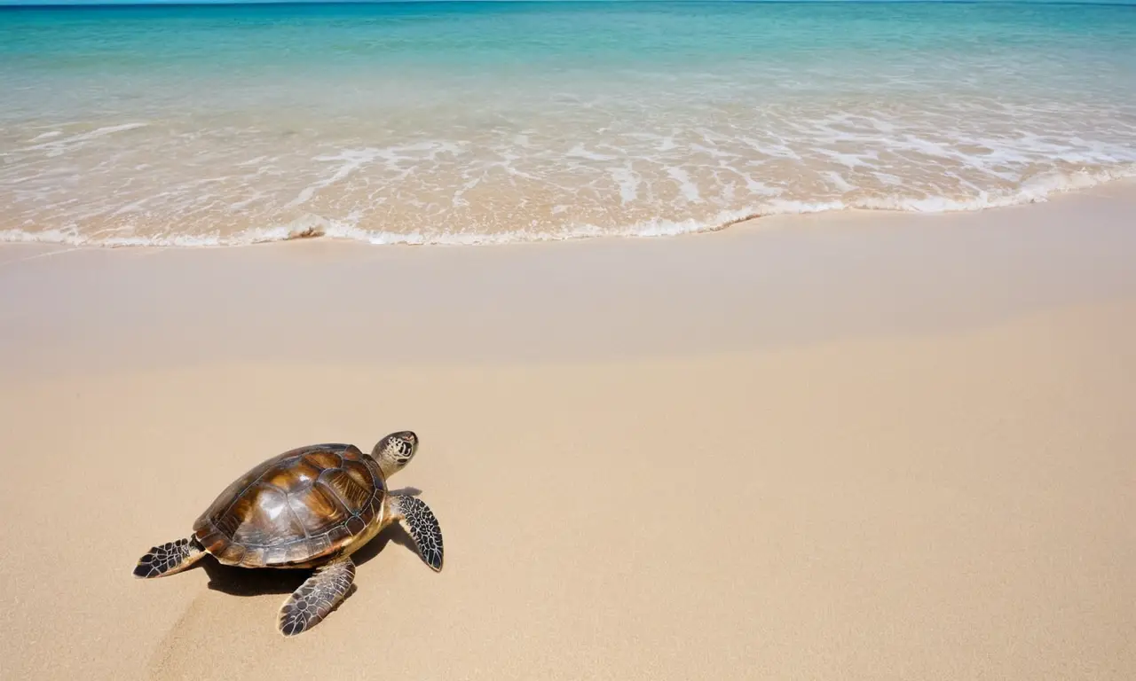 Tortuga en playa resalta la belleza natural