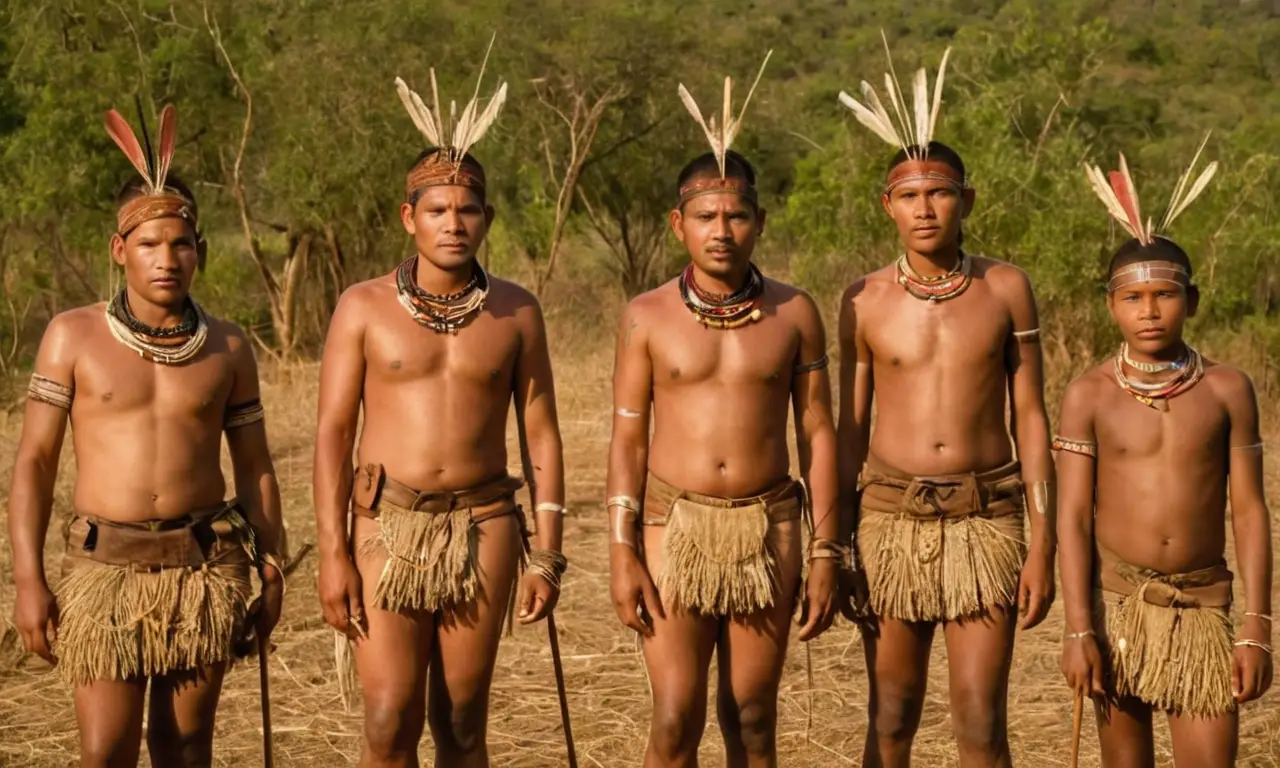 Grupo de bosquimanos orgullosos en la naturaleza