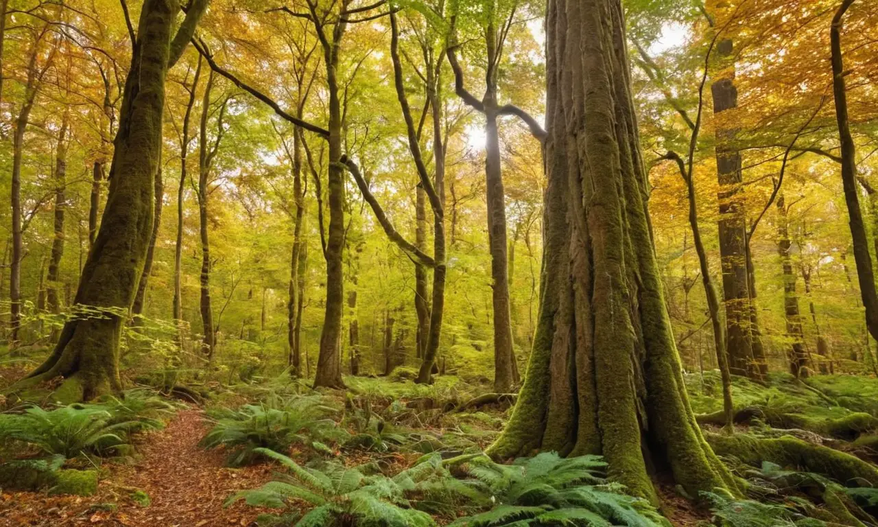 Bosque majestuoso con luz y vida