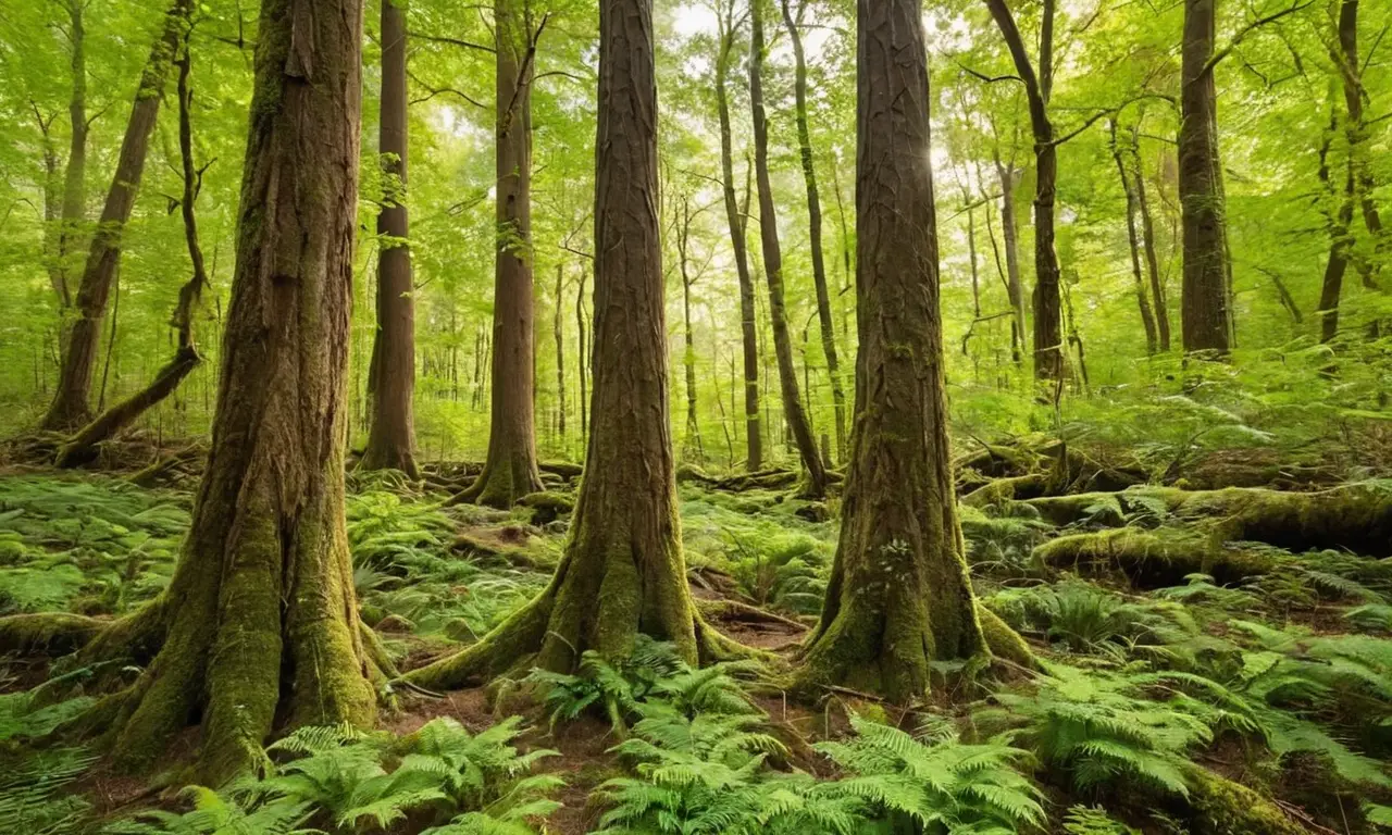Bosque denso con luz y vida vibrante