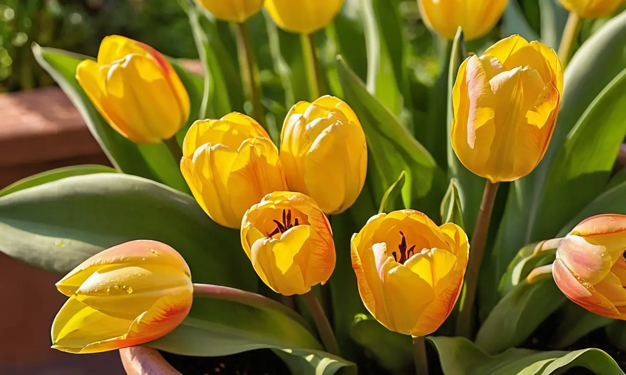 Jardín armonioso con bulbos de tulipanes