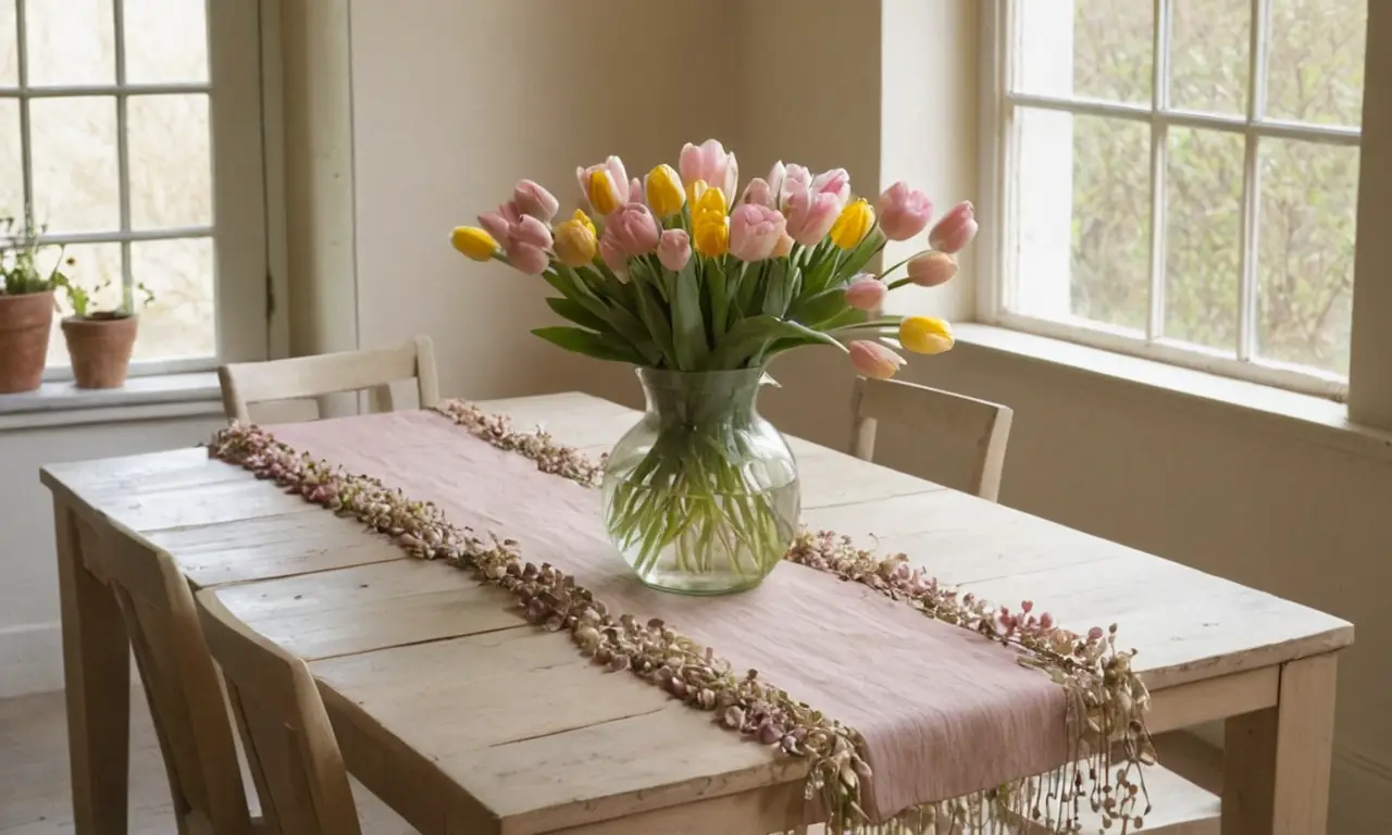 Mesa rústica con flores secas y luz