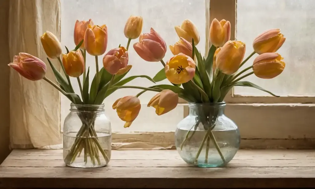 Tulipanes secos crean una serena composición
