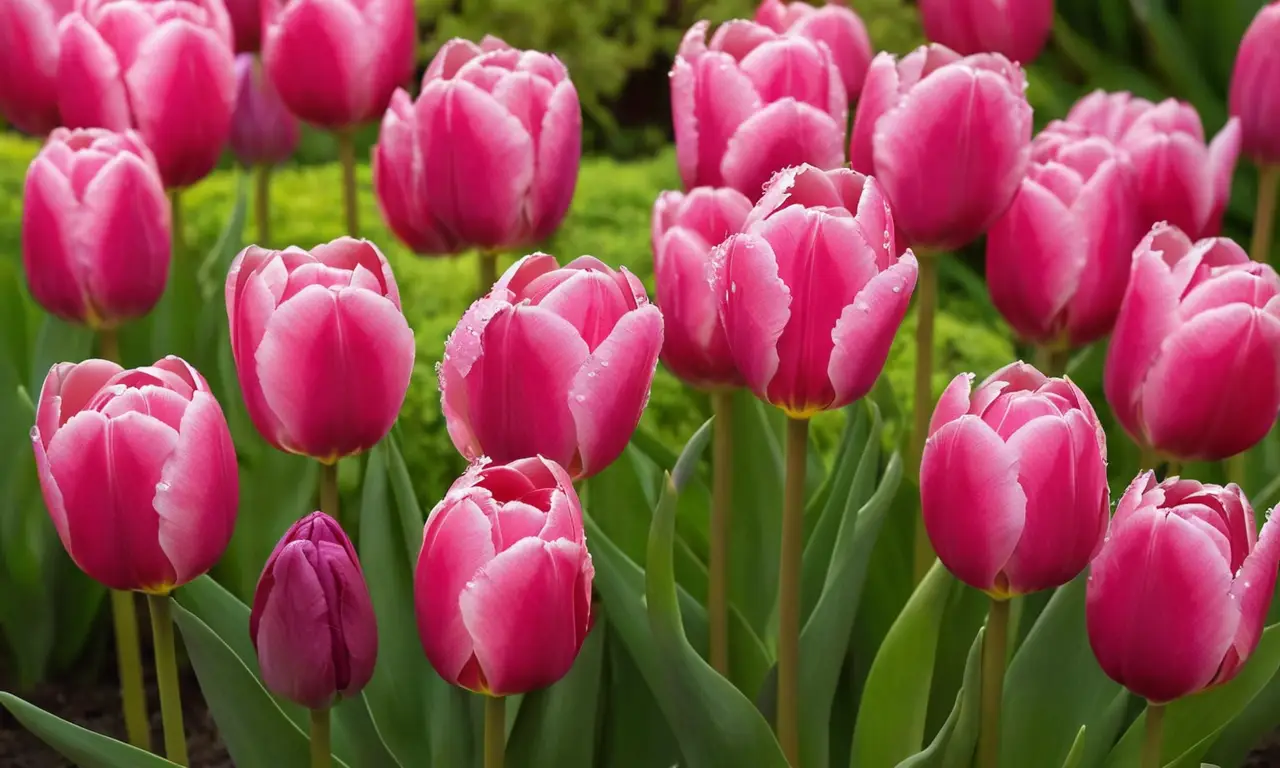 Tulipanes vibrantes en un jardín primaveral