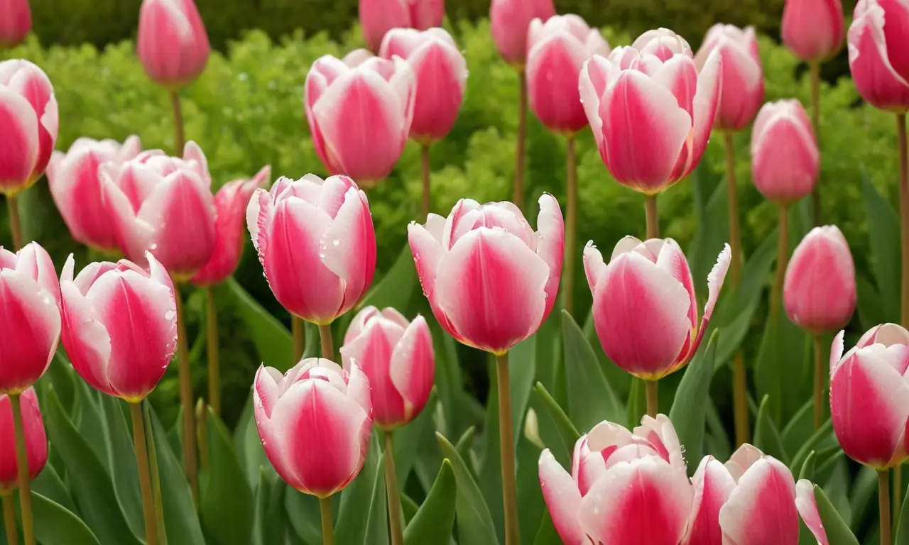 Tulipanes brillantes en un sereno jardín