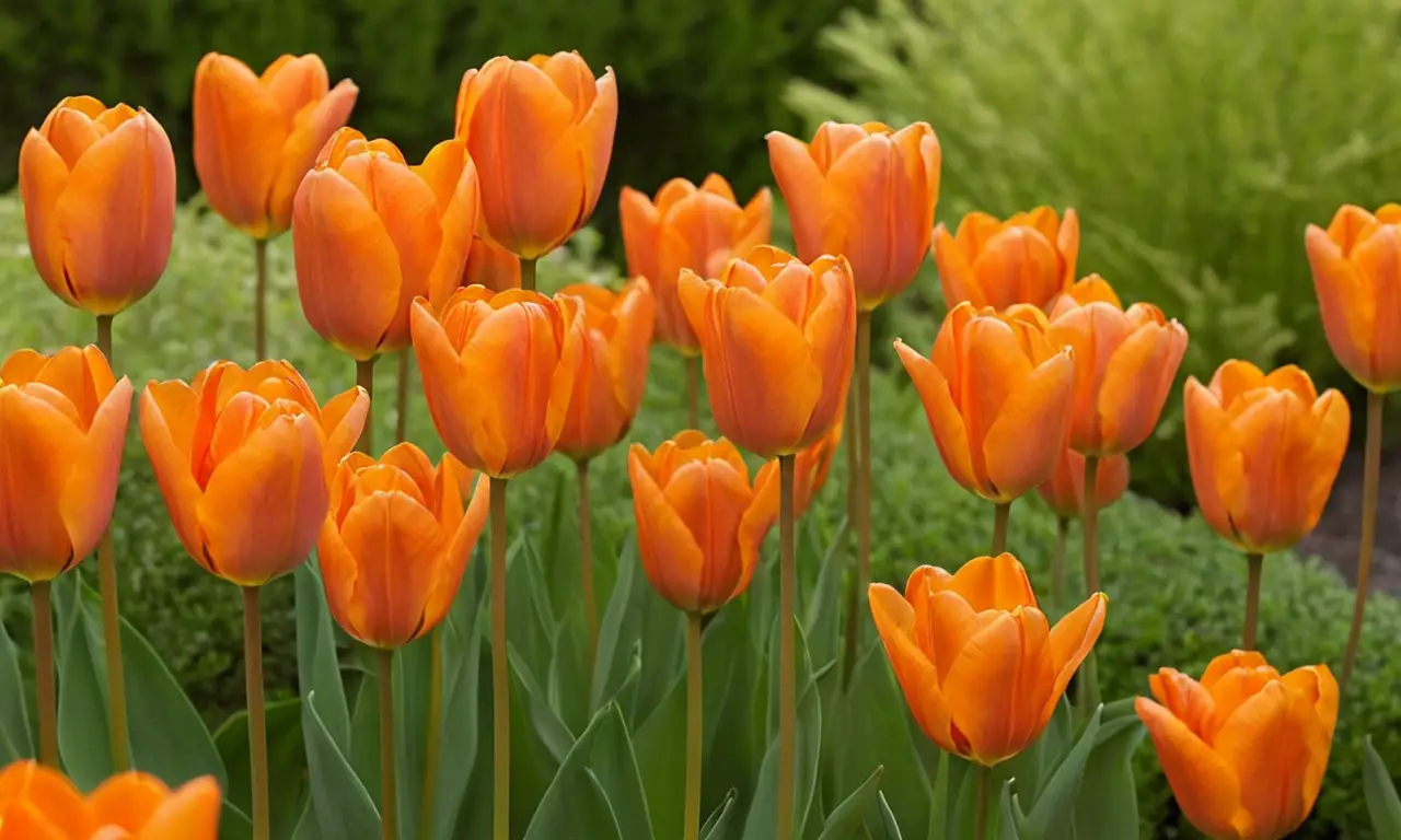 Tulipanes vibrantes en un sereno entorno