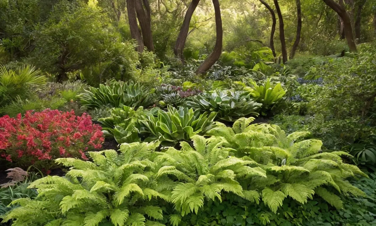 Paisaje verde vibrante y diverso en detalle