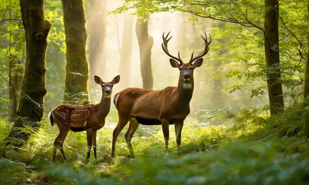 Ciervos en un bosque sereno y hermoso
