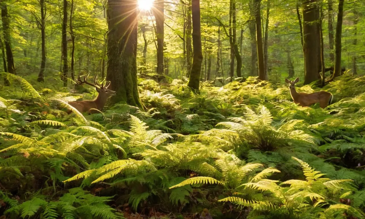 Un tranquilo claro forestal con ciervos