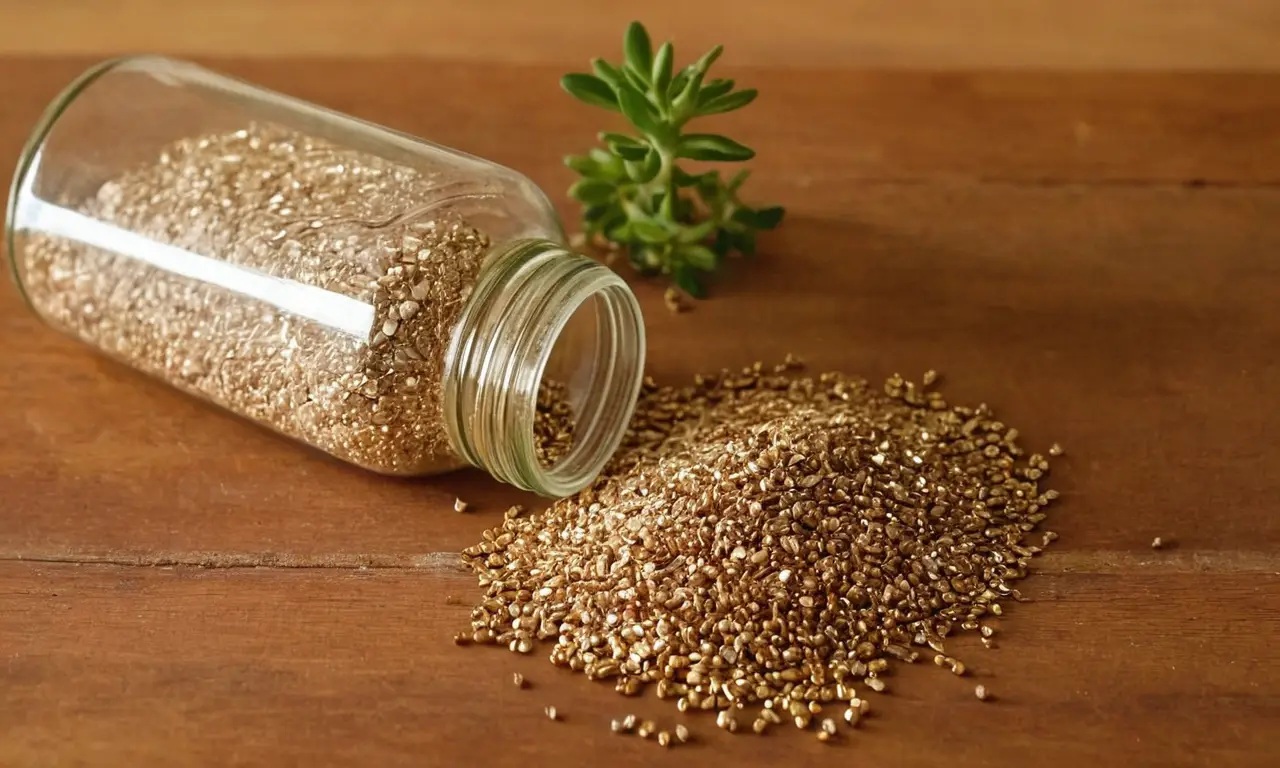 Vermiculita brilla en mesa con luz natural