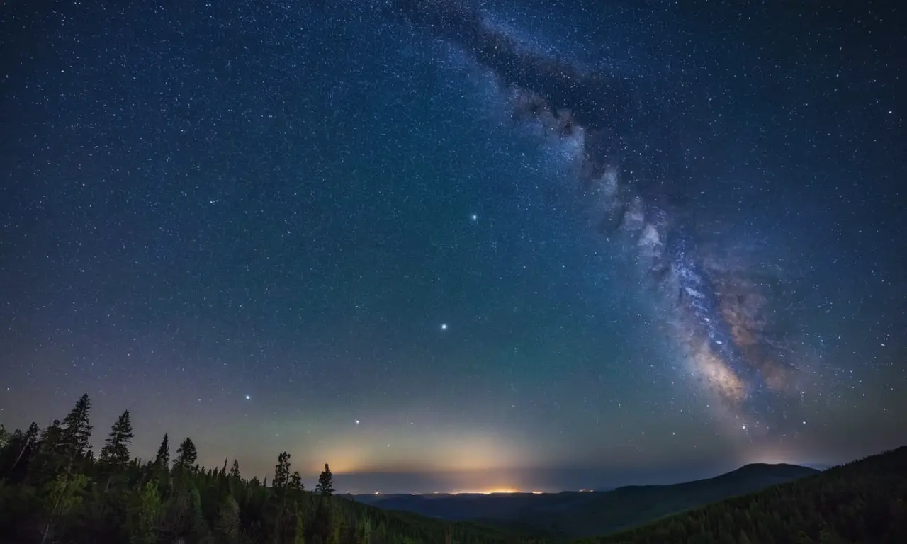 Cielo estrellado ilumina un paisaje encantador