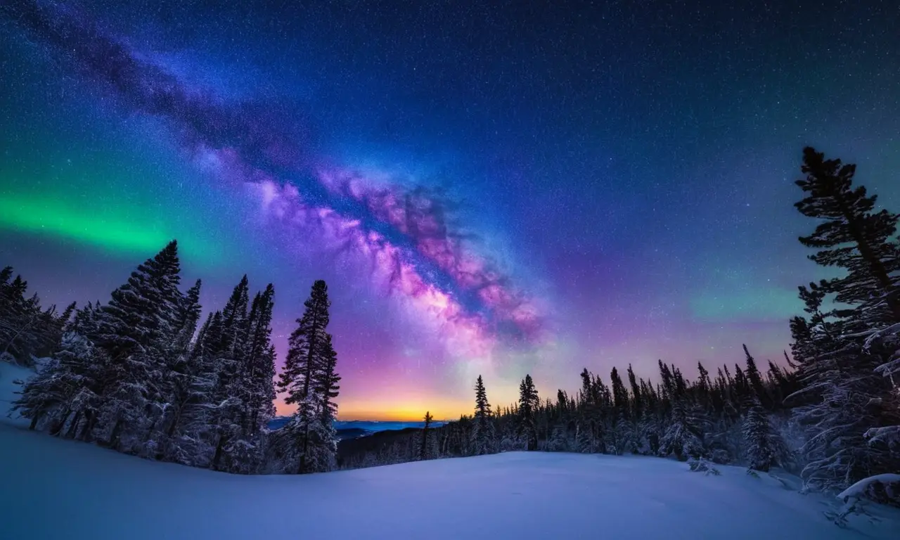 Cielo nocturno vibrante y sereno lleno de auroras