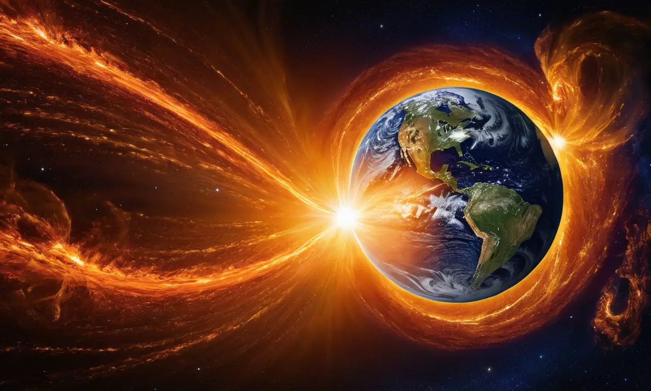 Escena cósmica vibrante con Tierra y sol