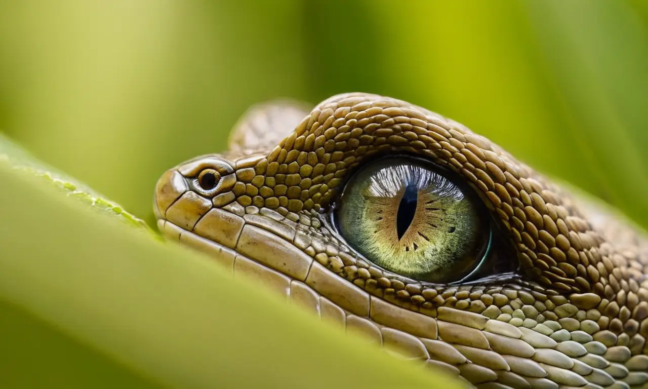 Ojo de serpiente brilla bajo luz suave