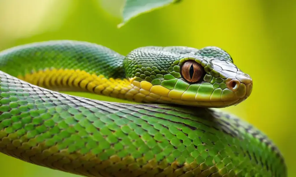 Serpiente verde brillante en un entorno natural