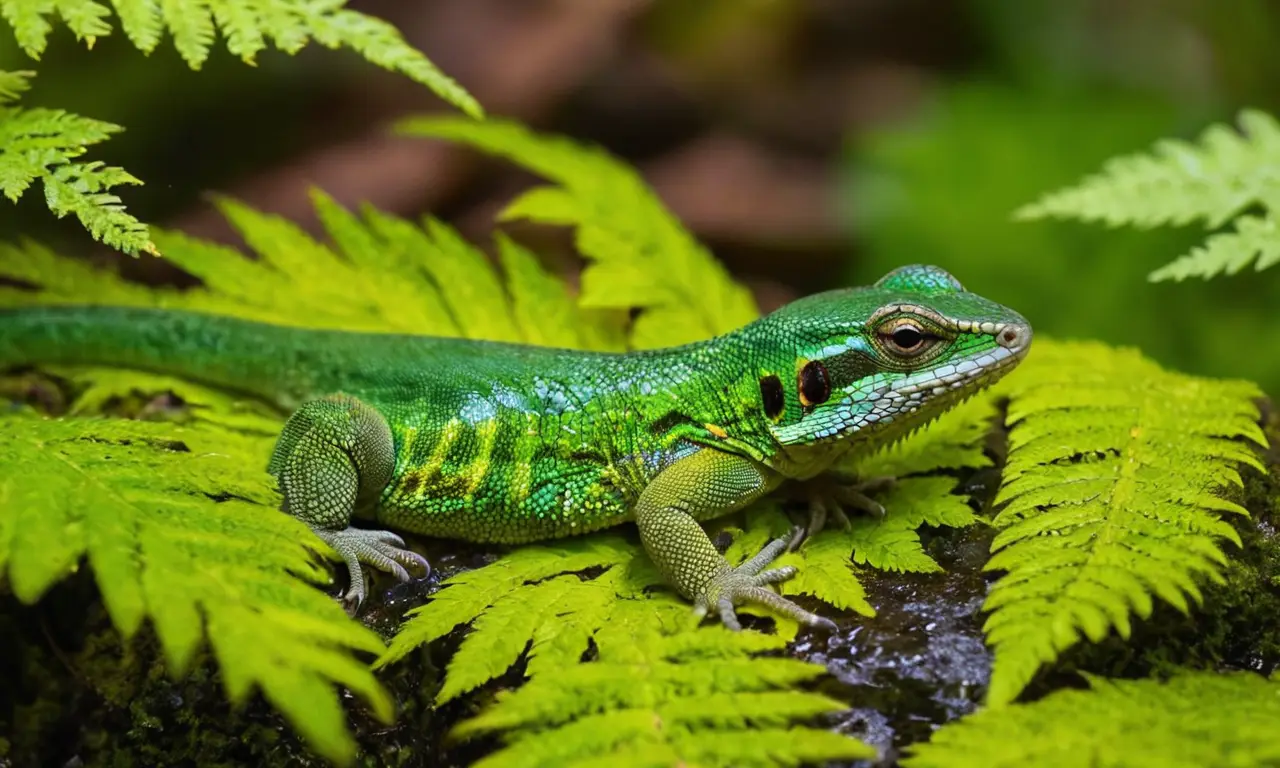Selva tropical vibrante con lagarto colorido