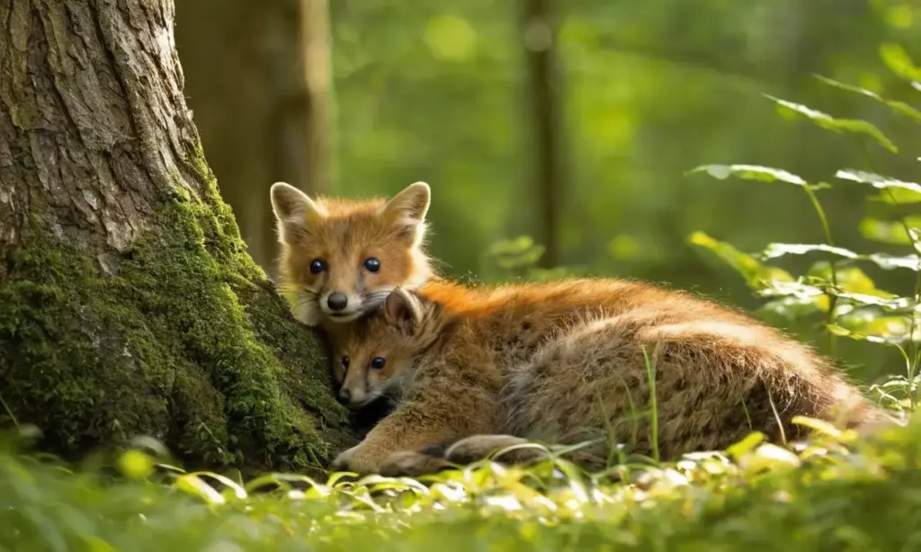 Escena vibrante de un bosque con animales
