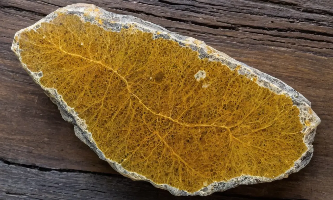 Ambergris texturizado brilla sobre madera rústica