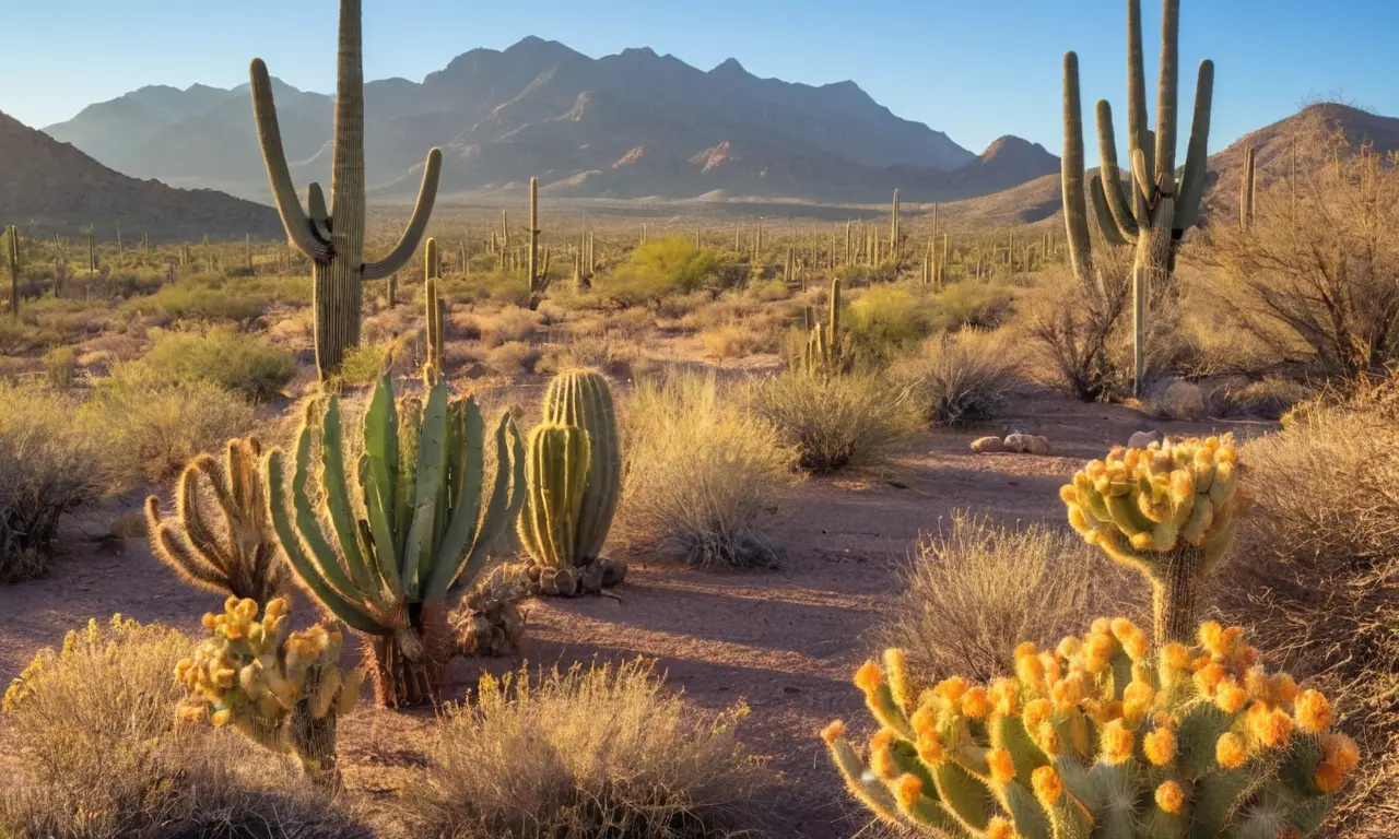 Paisaje desértico vibrante con cactáceas diversas