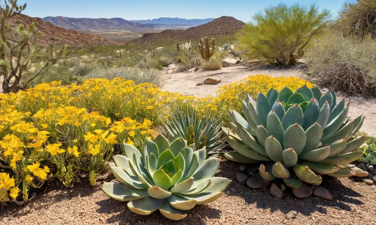 Jardín soleado con plantas nativas diversas